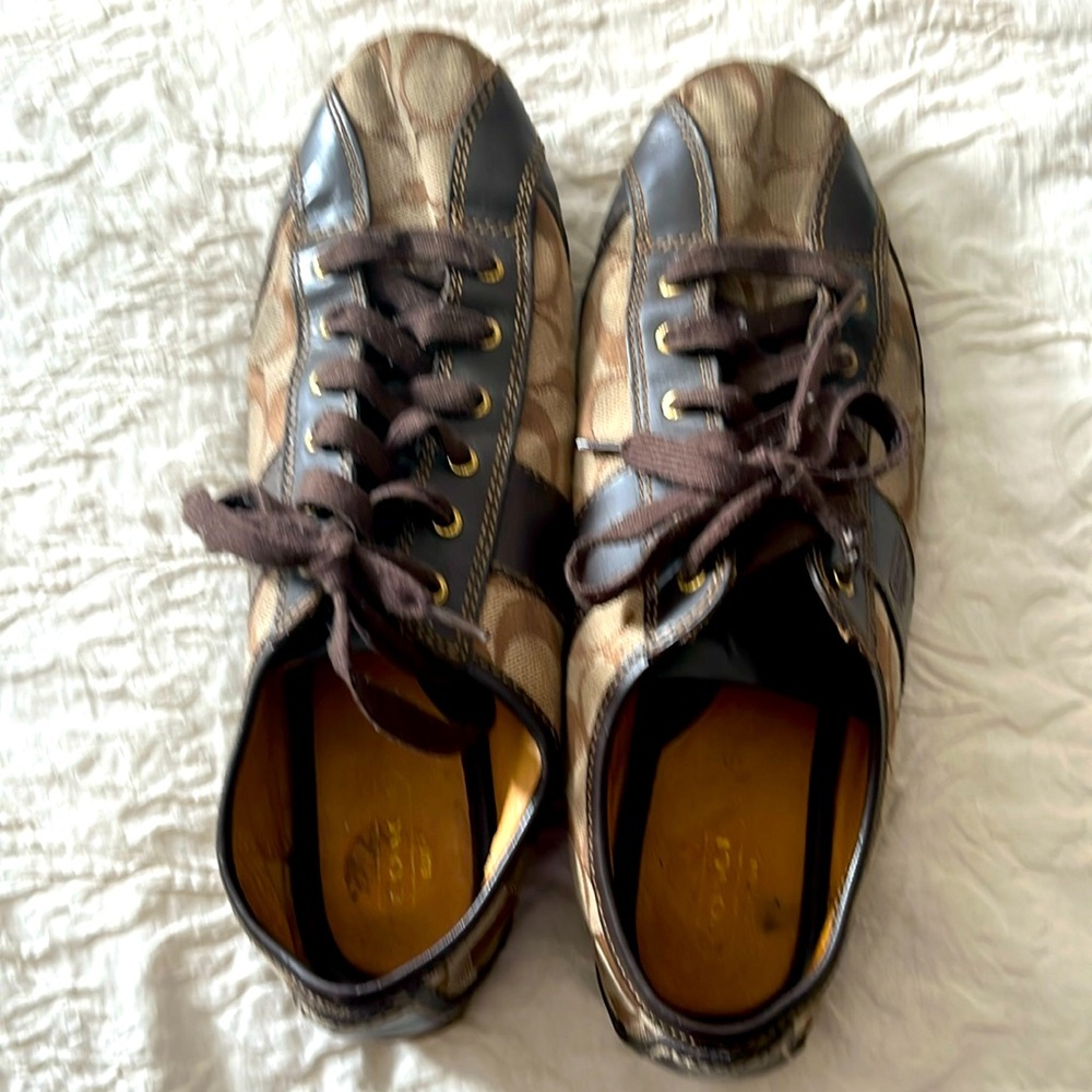 COACH BROWN SIGNATURE CANVAS LEATHER MONOGRAM SNEAKERS SIZE 10